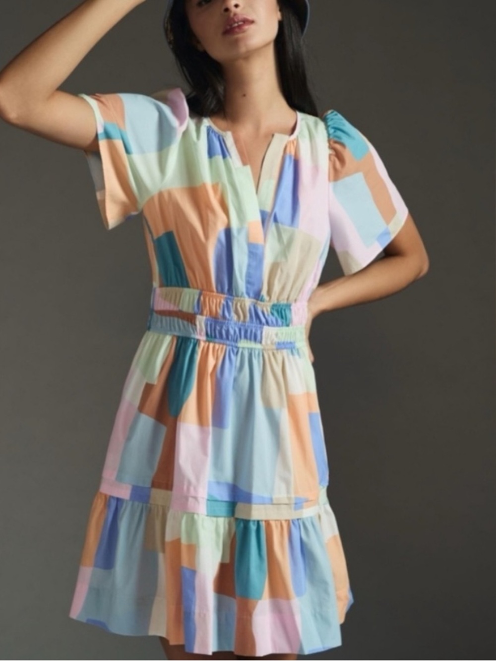 Anthropologie Somerset Mini Dress Pastel Size Medium Blue Green Orange Pink